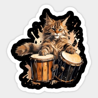 Maine Coon Cat Playing Drums Sticker